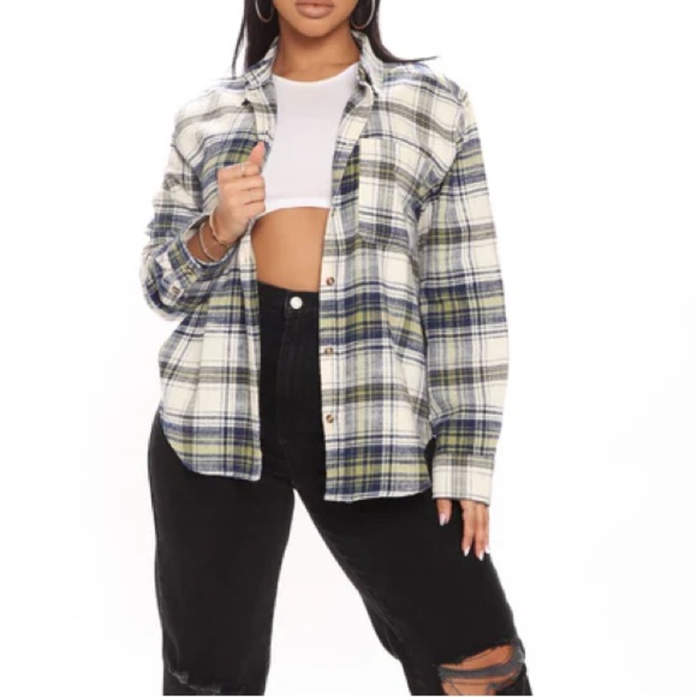 LOVE TREE Blue & Green Plaid Flannel